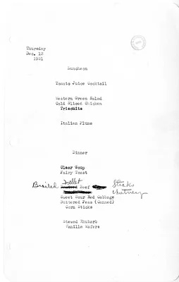 White House Luncheon and Dinner Menu