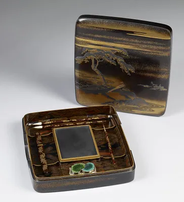 Writing Box and Implements (suzuri bako) with a Pheasant Beside a Stream