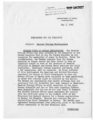 Memorandum from Acting Secretary of State Joseph Grew to President Harry S. Truman