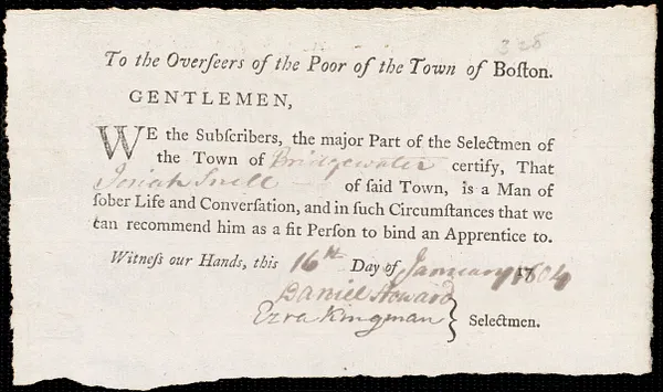 Ruth Newell indentured to apprentice with Josiah Snell of Bridgewater, 17 January 1804