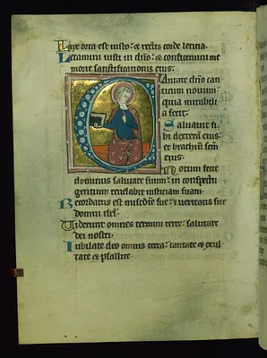 Leaf from Psalter: Psalm 97, Initial C with Seated Apostle