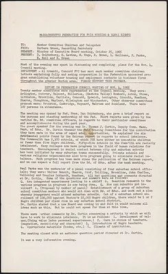 Minutes of Executive Board Meeting of Massachusetts Federation for Fair Housing and Equal Rights, October 1965