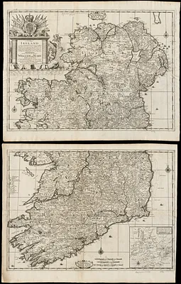 A new map of Ireland according to Sr. W. Petty (but supplied wth. many additions which are not in his survey nor in any other map) divided into its provinces, counties & barronies ... county maps