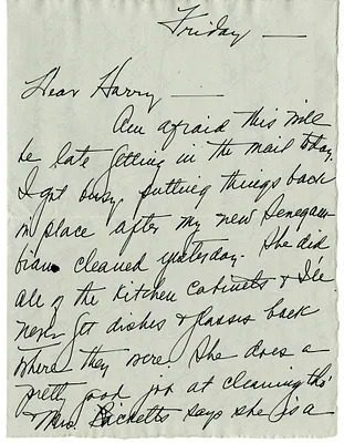 Letter from Bess W. Truman to Harry S. Truman