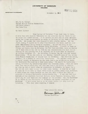 Letters Received to H.H. Barker, November 9, 1928