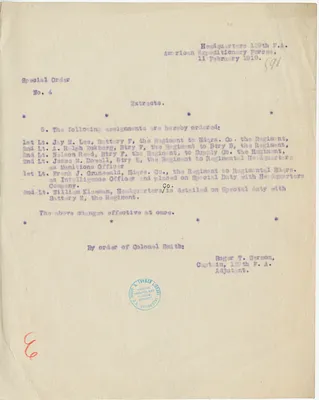 Special Order Number 4 Extract from Captain Roger T. Sermon