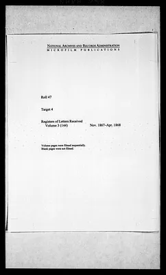 Registers of Letters Received, Volume 3 (144), Nov. 1867-Apr. 1868