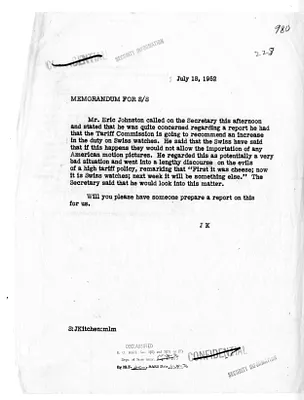 Memorandum of Conversation with Secretary of State Dean Acheson and Eric Johnston