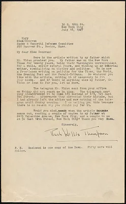 Ruth Willis Thompson typed letter signed to Mary Donovan, New York, N.Y., July 18, 1927