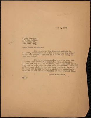 Gardner Jackson typed letter (copy) to Freda Kirchwey (The Nation), [Boston, Mass.], May 8, 1928