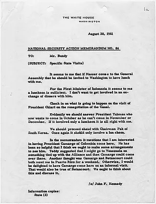 National Security Action Memorandum No. 84 Specific State Visits
