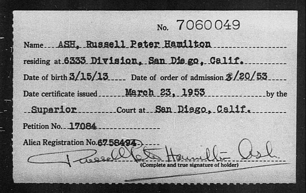 Ash, Russell Peter Hamilton - 1953