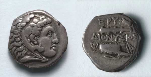 Drachm: Head of Herakles (obverse); Club, Bow Case (reverse)