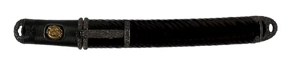 Dagger (aikuchi) with dark brown lacquer saya with diagonal cording, (includes 51.1280.1-51.1280.2)