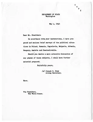 Letter from Acting Secretary of State Joseph Grew to President Harry S. Truman, with Attachment