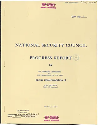 National Security Council Progress Report by the Treasury Department and the Department of the Navy on the Implementation of Port Security (NSC 73 Series)