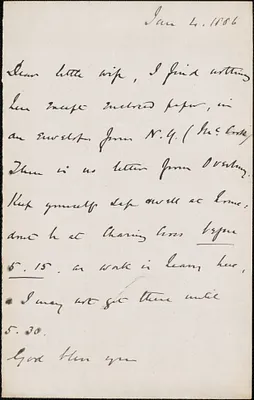[John Biddulph Martin] autograph note to [Victoria Woodhull Martin], January 4, 1886