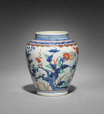 Covered Jar with Chrysanthemums, Peonies, and Plum