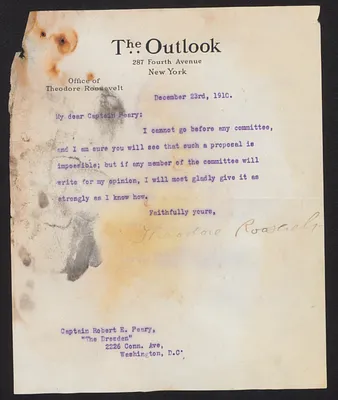 Letter from Theodore Roosevelt to Captain Robert E. Peary