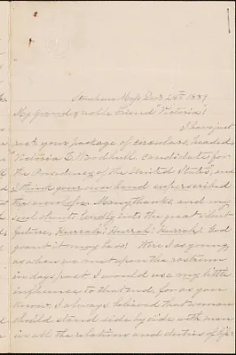 M. Townsend Wood autograph letter signed to Victoria [Woodhull Martin], Stoneham, Mass., December 24, 1889