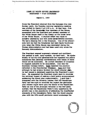White House - Congressional Leadership Meeting, 3/6/69 (includes minutes)