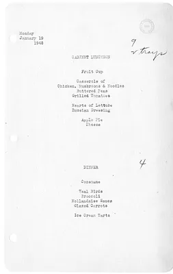 White House Luncheon and Dinner Menu
