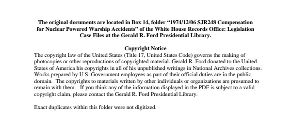 1974/12/06 SJR248 Compensation for Nuclear Powered Warship Accidents