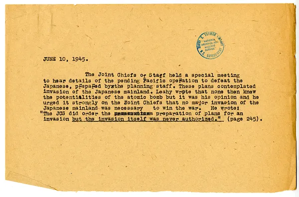 Memorandum Regarding Events of June 10, 1944 with Attached Note