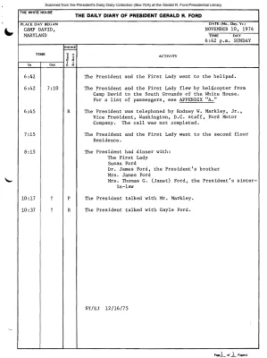 President Gerald R. Ford's Daily Diary, November 10, 1974