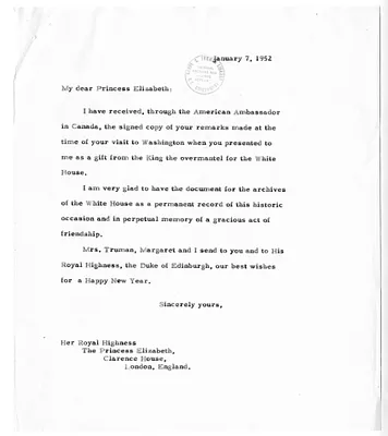 Letter from President Harry S. Truman to Princess Elizabeth, with Related Material