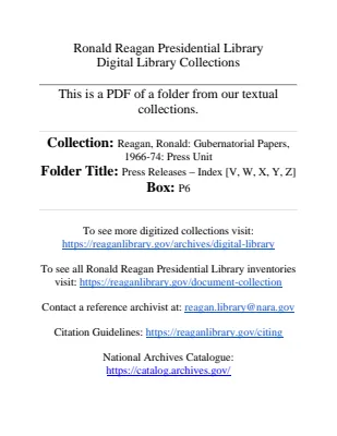 Press Releases - Index [V, W, X, Y, Z]