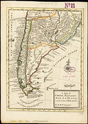 A map of Chili, Patagonia, La Plata and ye south part of Brasil