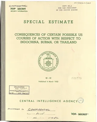 Central Intelligence Agency Report SE-22, Special Estimate, Consequences of Certain Possible United States Courses of Action with Respect to Indochina, Burma, or Thailand