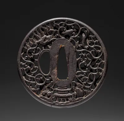 Sword Guard (Tsuba) with Dragon and Palace