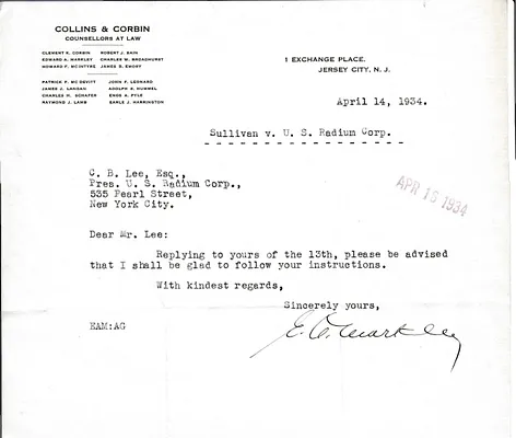 Letters Received to C.B. Lee, April 14, 1934