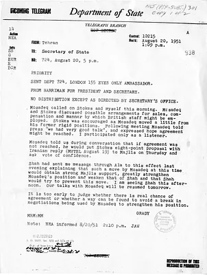 Telegram from Ambassador Henry Grady to Secretary of State Dean Acheson, Number 724