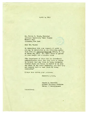 Letter to Warren B. Walsh from Eugene L. Horowitz, with Attachment