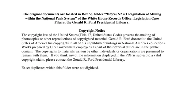 1976/09/28 S2371 Regulation of Mining within the National Park System