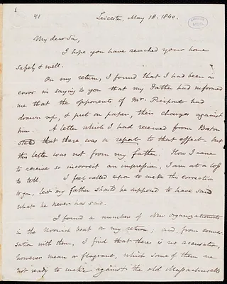 Letter from Samuel May, Jr., Leicester, to Francis Jackson, May 18, 1840