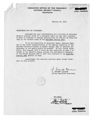Memorandum from S. Everett Gleason to President Harry S. Truman with Attachment