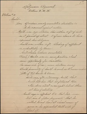 Arguments concerning supplementary motions for a new trial, handwritten notes
