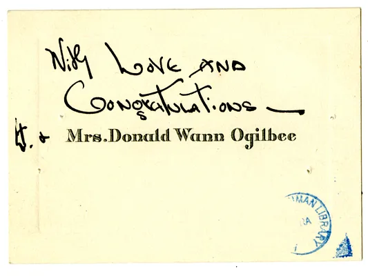 Wedding Gift Card from Mr. and Mrs. Donald Ogilbee