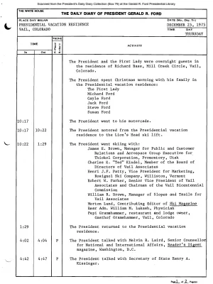President Gerald R. Ford's Daily Diary, December 25, 1975