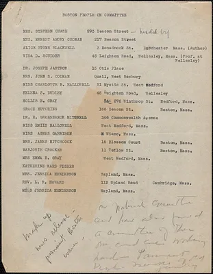[Citizens National Committee for Sacco and Vanzetti] typed document (copy), [July-August 1927]: Boston people on committee