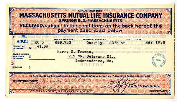 Premium Receipt, Massachusetts Mutual Life Insurance Company