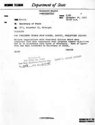 Telegram from Chapin to Secrertary of State Dean Acheson