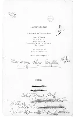 White House Luncheon and Dinner Menu