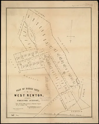 Plan of house lots in West Newton, belonging to Chester Judson, to be sold by public auction, on Thursday August 12th at 4 o'clock p.m
