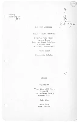 White House Luncheon and Dinner Menu