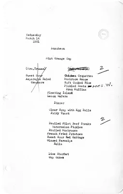 White House Luncheon and Dinner Menu